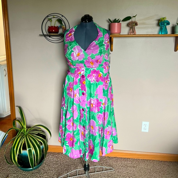 ๐ธ Unique Vintage Womenโs Size 2XL Green & Lilac Floral Printed Dress ๐ธ NWOT - Picture 3 of 9